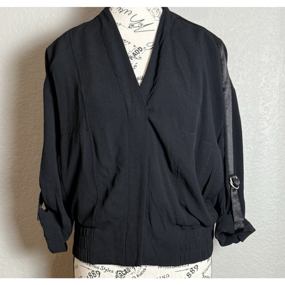 Helmut Lang Size SP Blaze Black Crepe Bomber Jacket Snap Front D Ring Sleeves - Picture 2 of 11